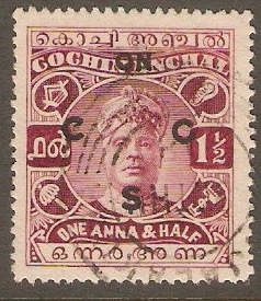 Cochin 1919 1a Purple - Official stamp. SGO15. - Click Image to Close